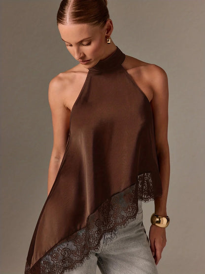 Bellarose Lace Trim Halter Neck Ladies Summer Top