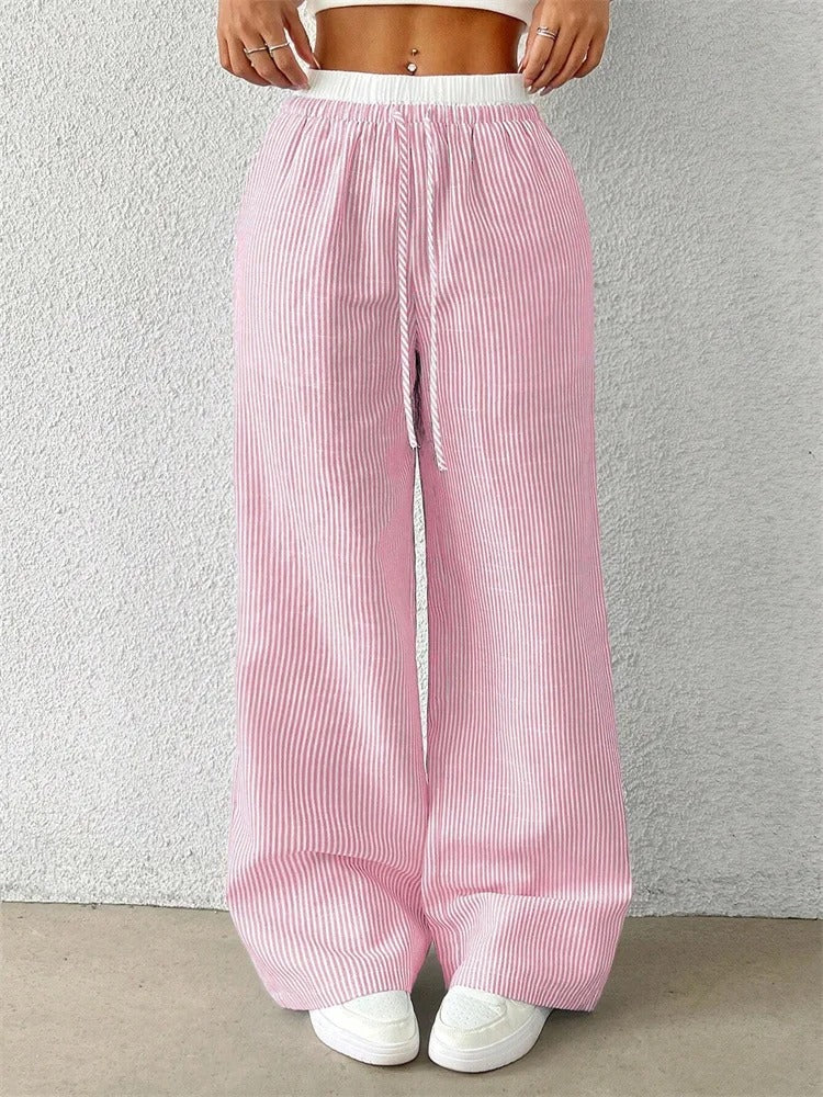 Maelle Striped Drawstring Wide Leg Women's Pants