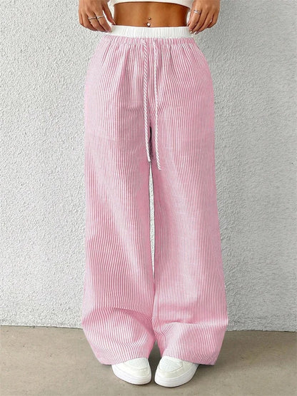 Maelle Striped Drawstring Wide Leg Women's Pants