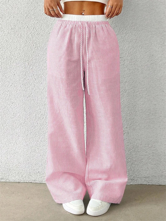 Maelle Striped Drawstring Wide Leg Women's Pants