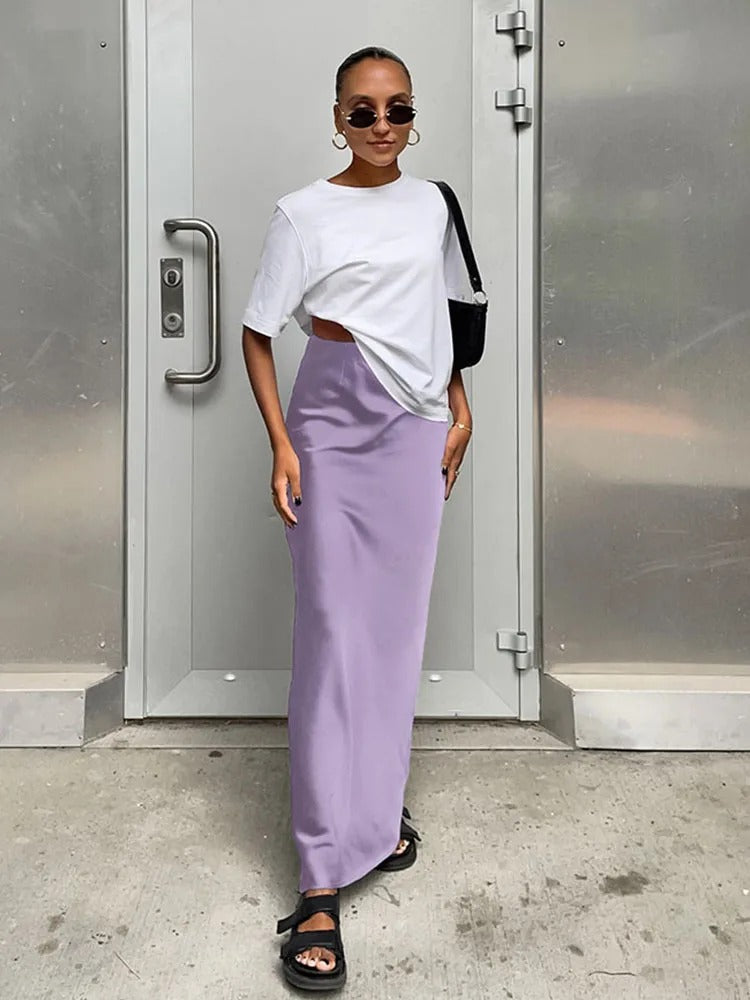 Freya Satin High Waist Maxi Skirt