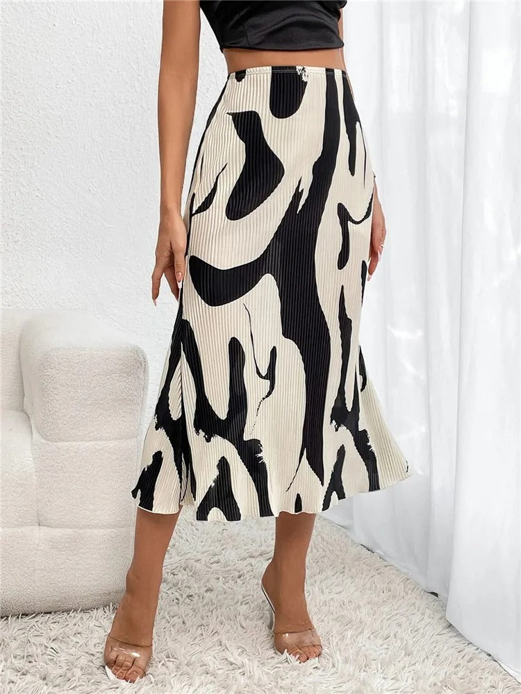 Willa Abstract Print Pleated Midi Skirt