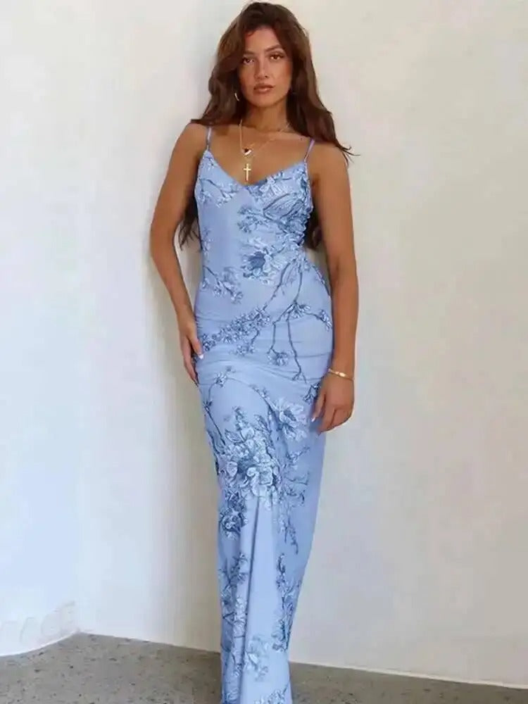 Evelina Vintage Floral Print Wedding Guest Maxi Dress