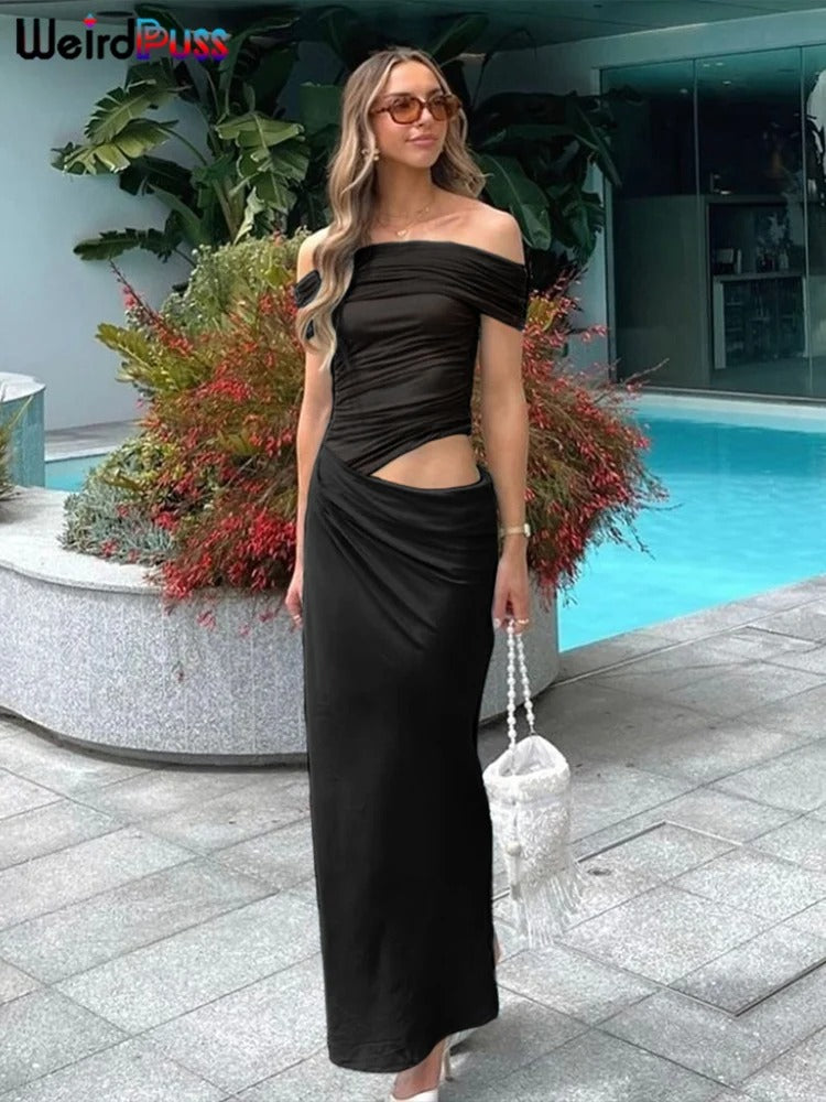 Soleil Ruched Off Shoulder Vacation Maxi Dress