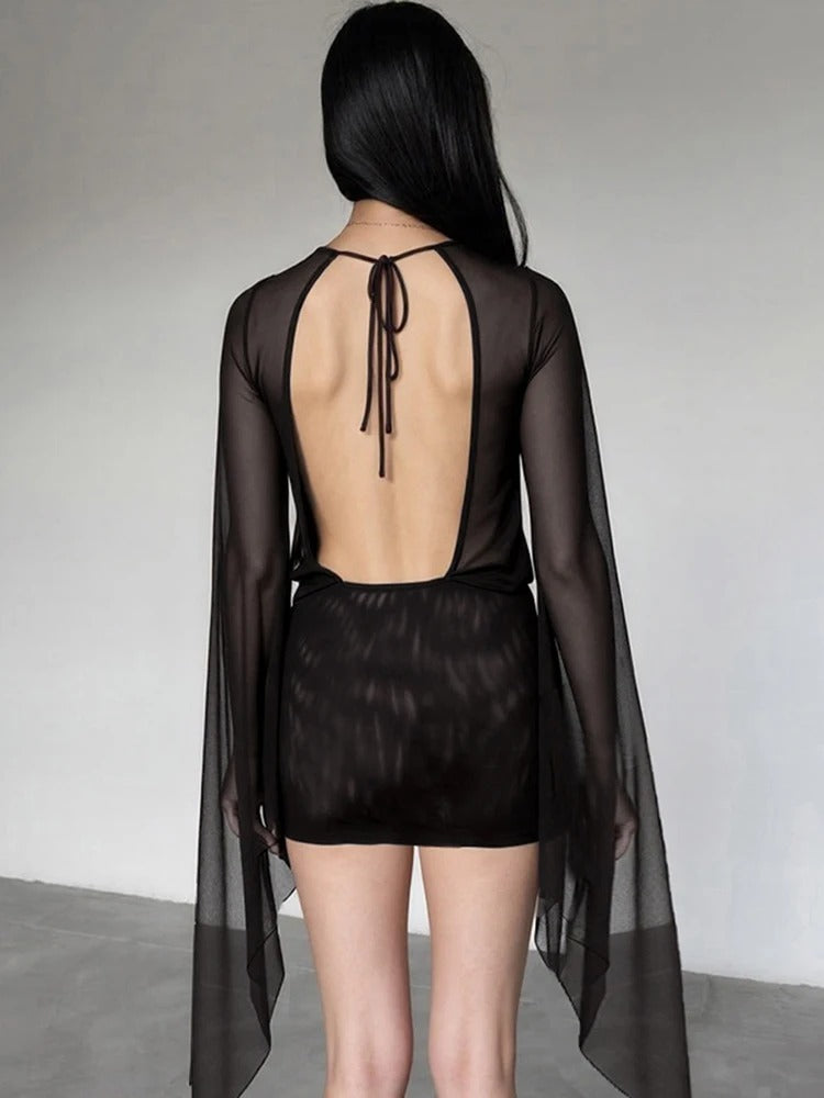 Selene Mesh Cape Bandage Mini Dress