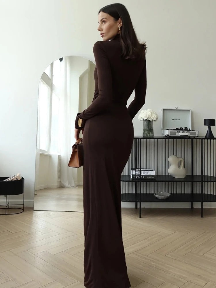 Leonora High Neck Ruched Bandage Maxi Dress