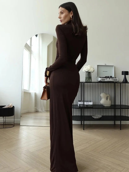Leonora High Neck Ruched Bandage Maxi Dress