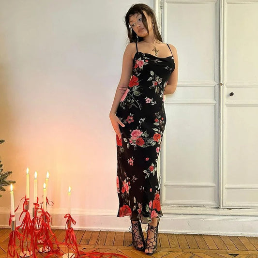 Xenia Floral Mesh Vacation Maxi Dress