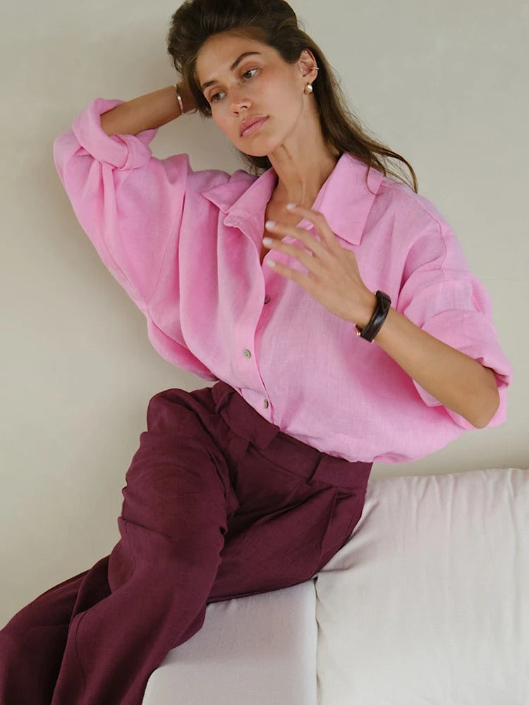 Talia Oversized Linen Button Front Shirt
