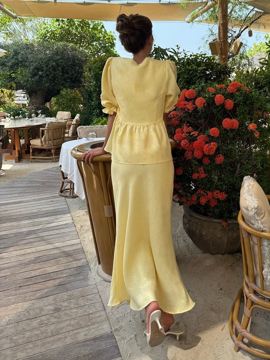 Aurielle Puff Sleeve Cotton Summer Two Piece Set