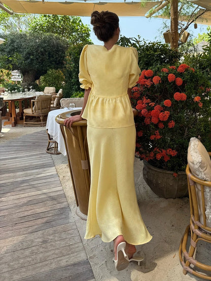 Aurielle Puff Sleeve Cotton Summer Two Piece Set