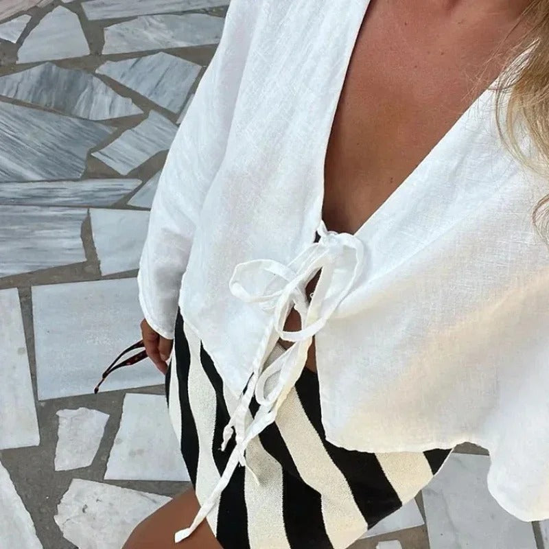 Clarisse Tie Front Linen Cropped Shirt
