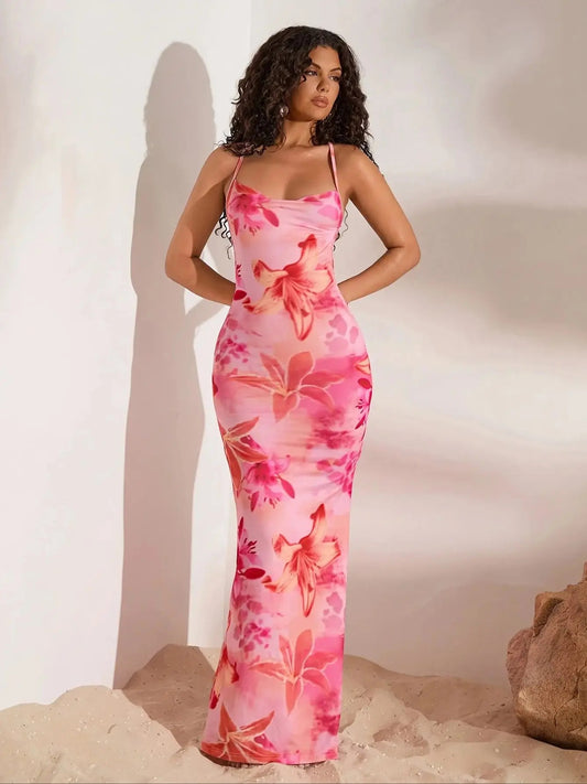 Rosalie Floral Bodycon Wedding Guest Maxi Dress