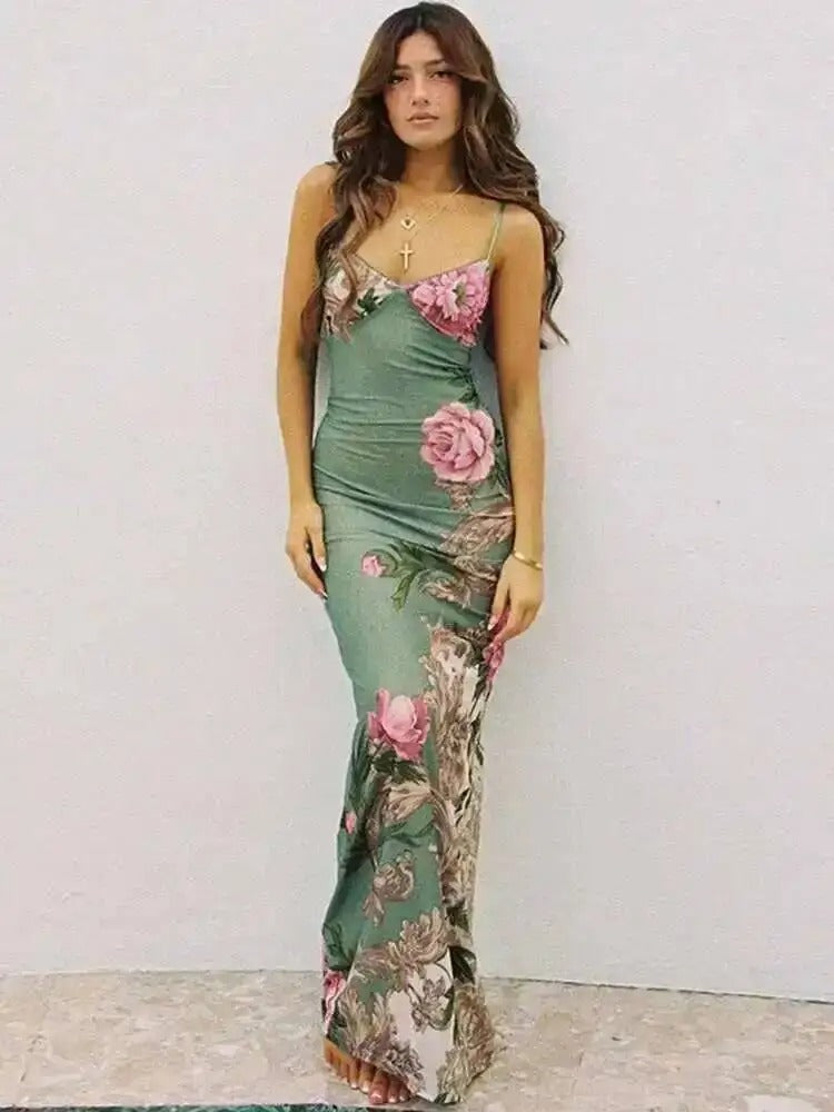Evelina Vintage Floral Print Wedding Guest Maxi Dress