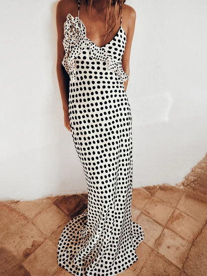 Amara Polka Dot Slip Wedding Guest Maxi Dress