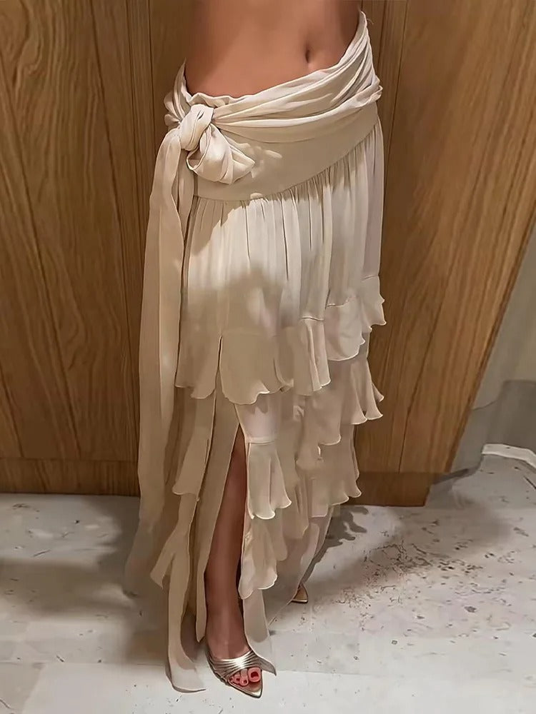 Hestia Tiered Ruffle Chiffon Maxi Skirt