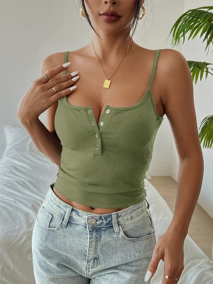Emilia Ribbed Button Front Ladies Summer Top