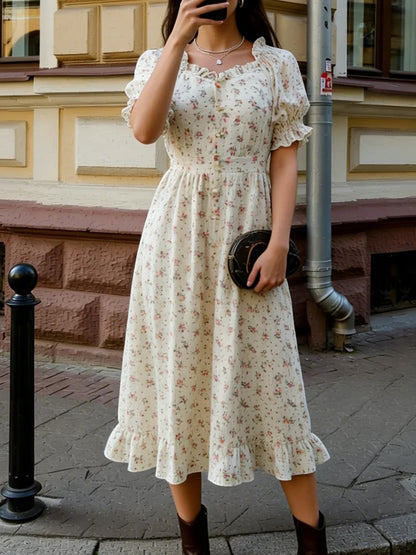 Thea Off Shoulder Floral Cotton Summer Midi Dress