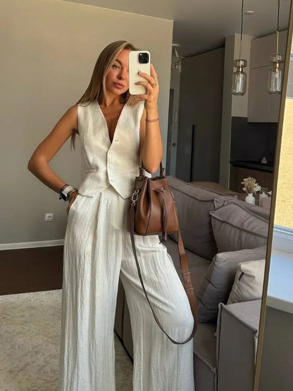 Ines Tailored Linen Vest & Wide Leg Co-Ord Set