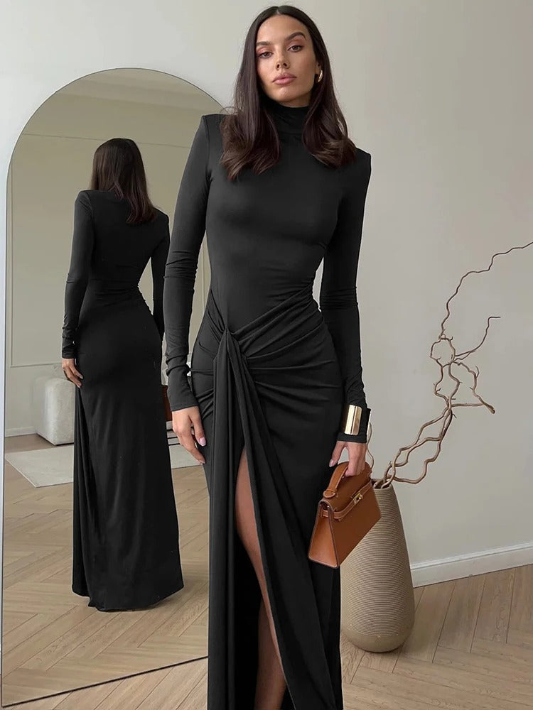 Leonora High Neck Ruched Bandage Maxi Dress