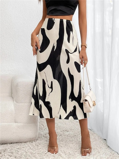 Willa Abstract Print Pleated Midi Skirt