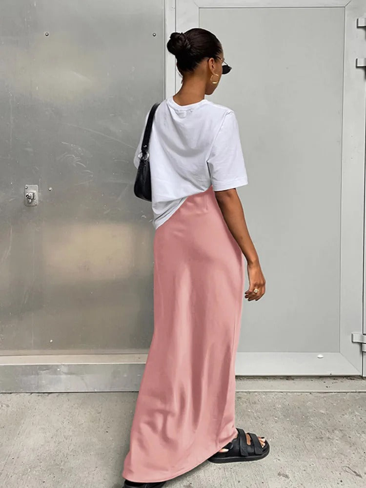 Freya Satin High Waist Maxi Skirt