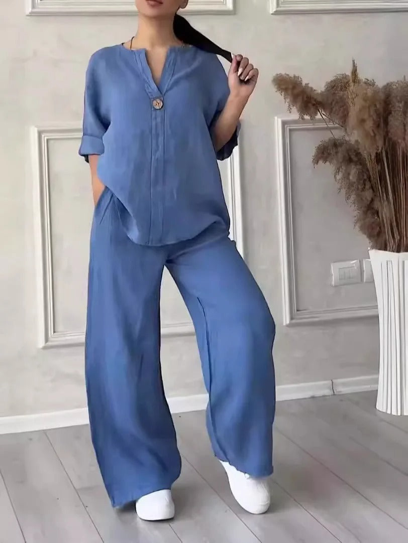 Faye Relaxed Linen Shirt & Wide Leg Co-Ord Set