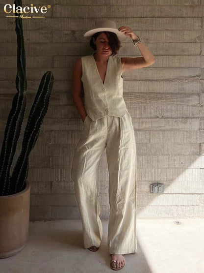 Viviana Linen Vest & Wide Leg Co-Ord Set
