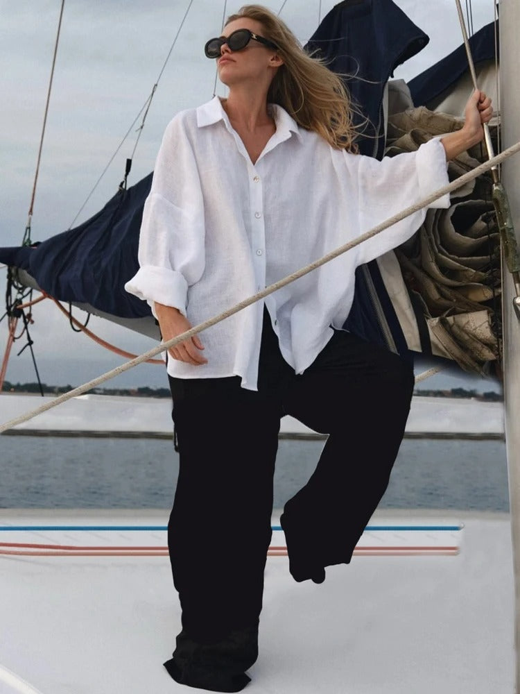 Talia Oversized Linen Button Front Shirt