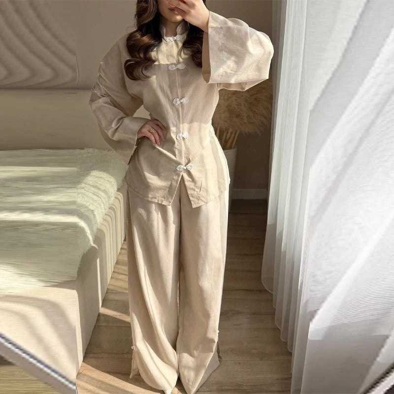 Elvira Mandarin Collar Linen Co-Ord Set