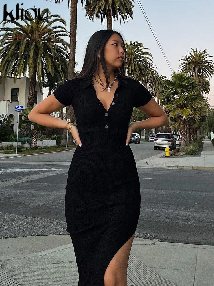 Yara Collared Ribbed Vacation Maxi Dress