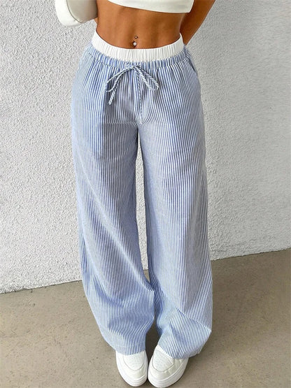 Maelle Striped Drawstring Wide Leg Women's Pants