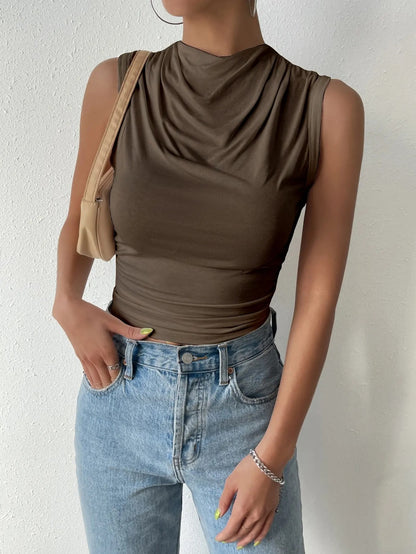 Rosalia Draped Mock Neck Ladies Summer Top
