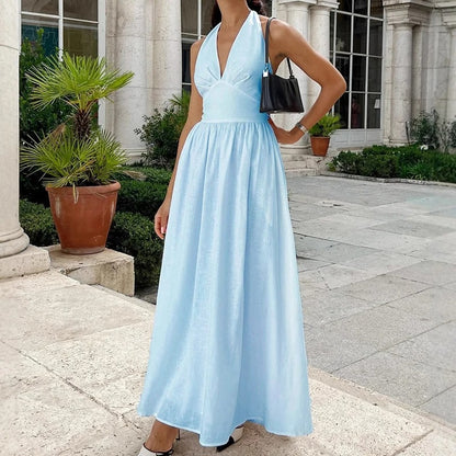 Celine Halter Neck Cotton Summer Maxi Dress