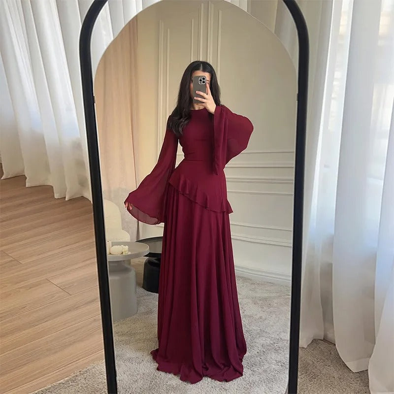 Estelle Ruffle Sleeve Chiffon Maxi Dress