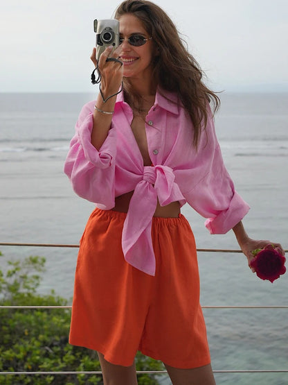 Talia Oversized Linen Button Front Shirt