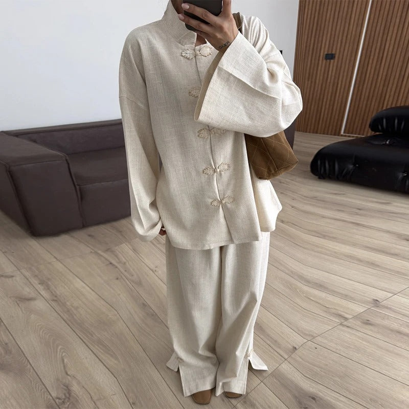 Elvira Mandarin Collar Linen Co-Ord Set