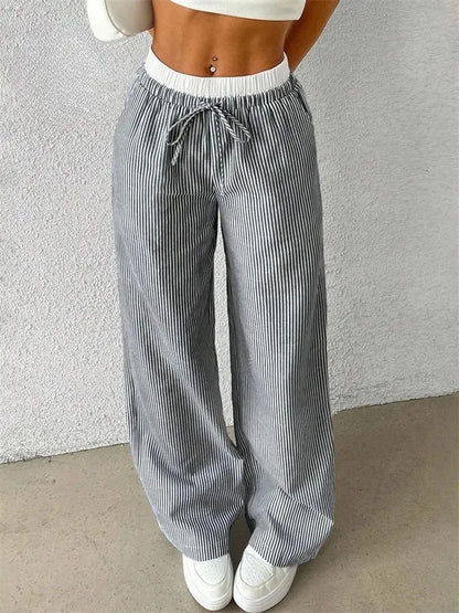 Maelle Striped Drawstring Wide Leg Women's Pants