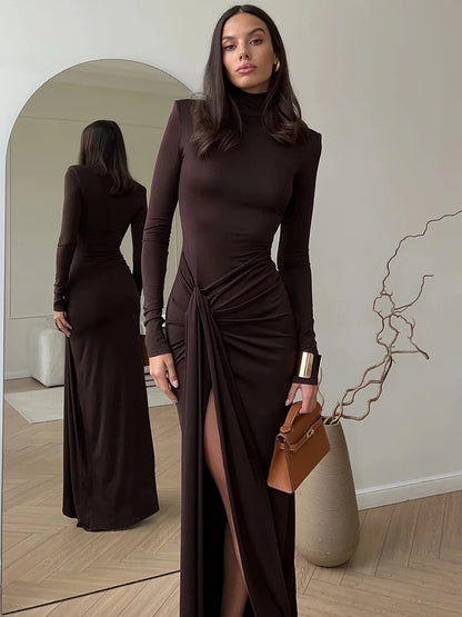 Leonora High Neck Ruched Bandage Maxi Dress