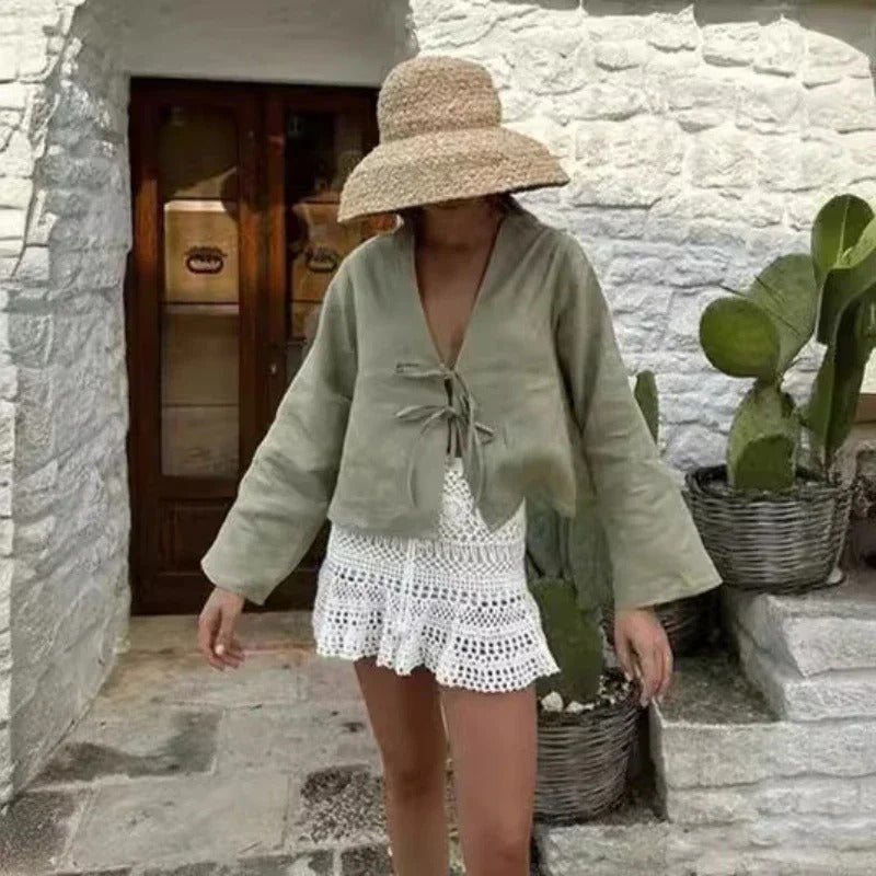 Clarisse Tie Front Linen Cropped Shirt