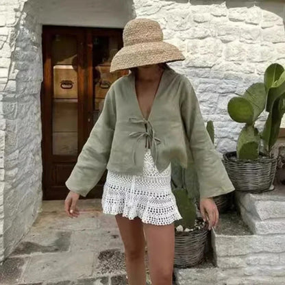 Clarisse Tie Front Linen Cropped Shirt