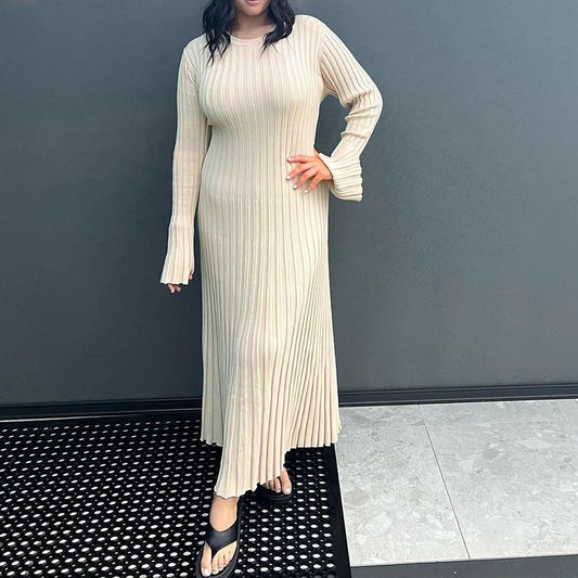 Quiana Ribbed Long Sleeve Plus Size Casual Maxi Dress