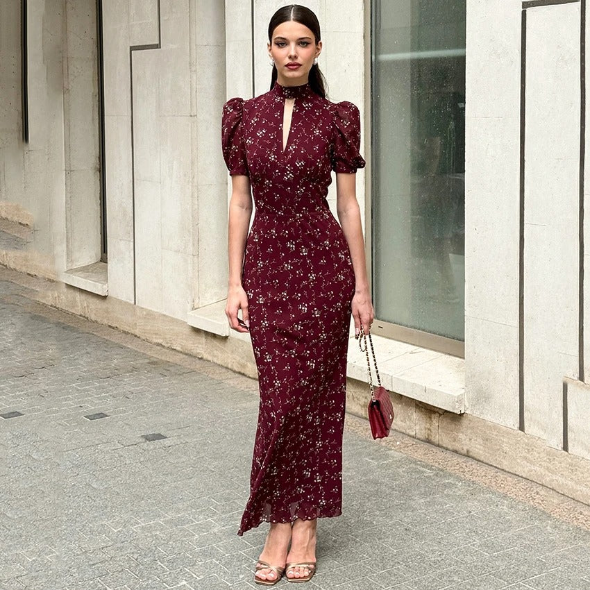 Avielle Puff Sleeve Chiffon Maxi Dress