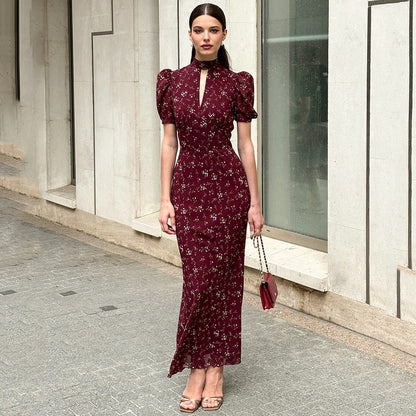Avielle Puff Sleeve Chiffon Maxi Dress