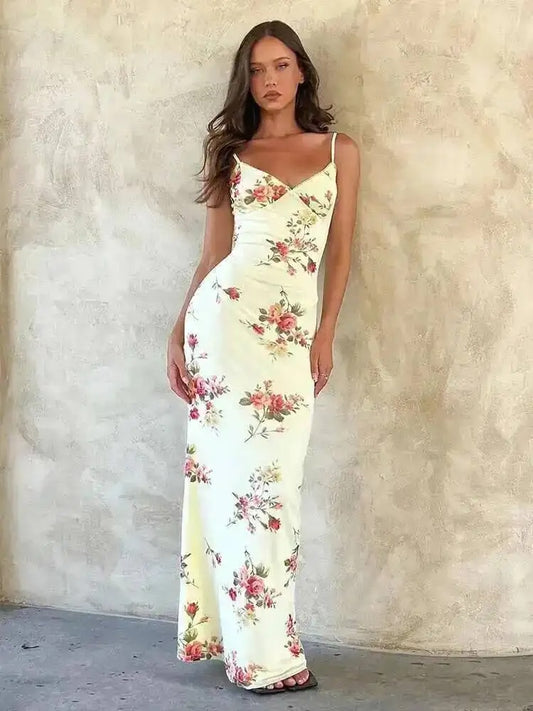 Evelina Vintage Floral Print Wedding Guest Maxi Dress