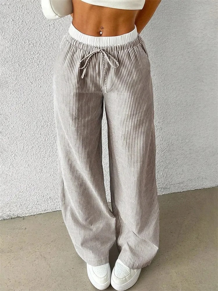 Maelle Striped Drawstring Wide Leg Women's Pants
