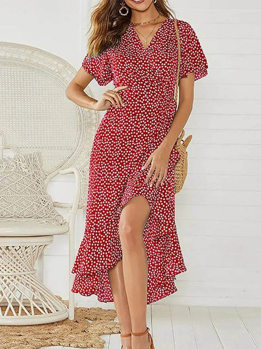 Mireya Polka Dot Wrap Chiffon Midi Dress