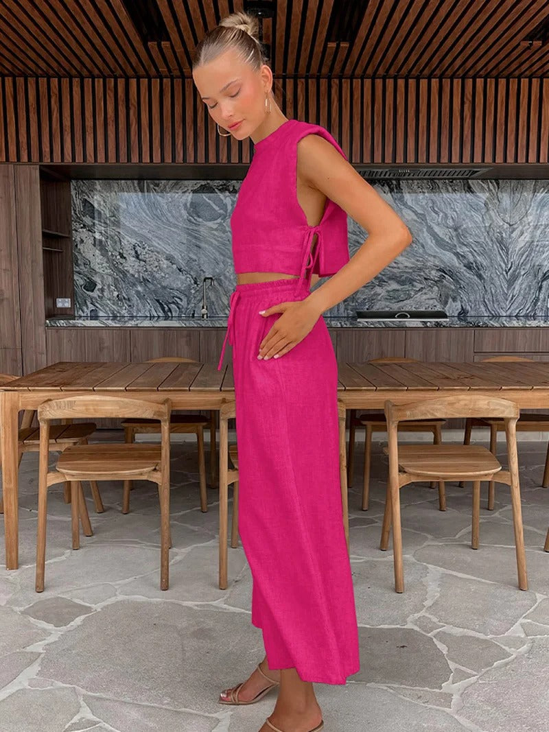 Althea Linen Crop Top & Wide Leg Co-Ord Set