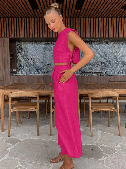 Althea Linen Crop Top & Wide Leg Co-Ord Set