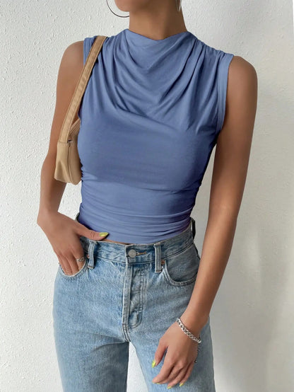 Rosalia Draped Mock Neck Ladies Summer Top